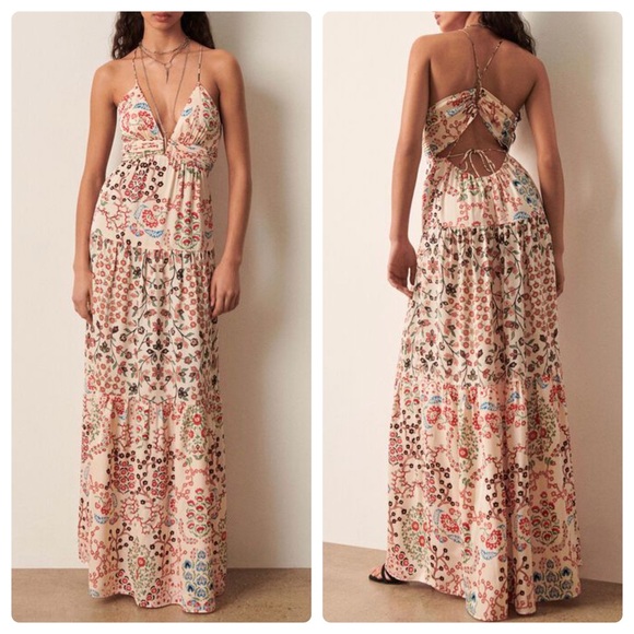 ba&sh Dresses & Skirts - Ba&sh Gisele Dress Maxi Tan Floral Size Extra Small